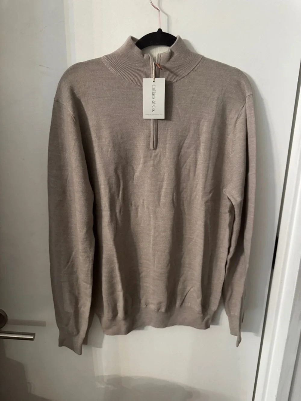 Collars & Co. Oatmeal Australian Merino Wool 1/4 Zip Sweater Size M NWT